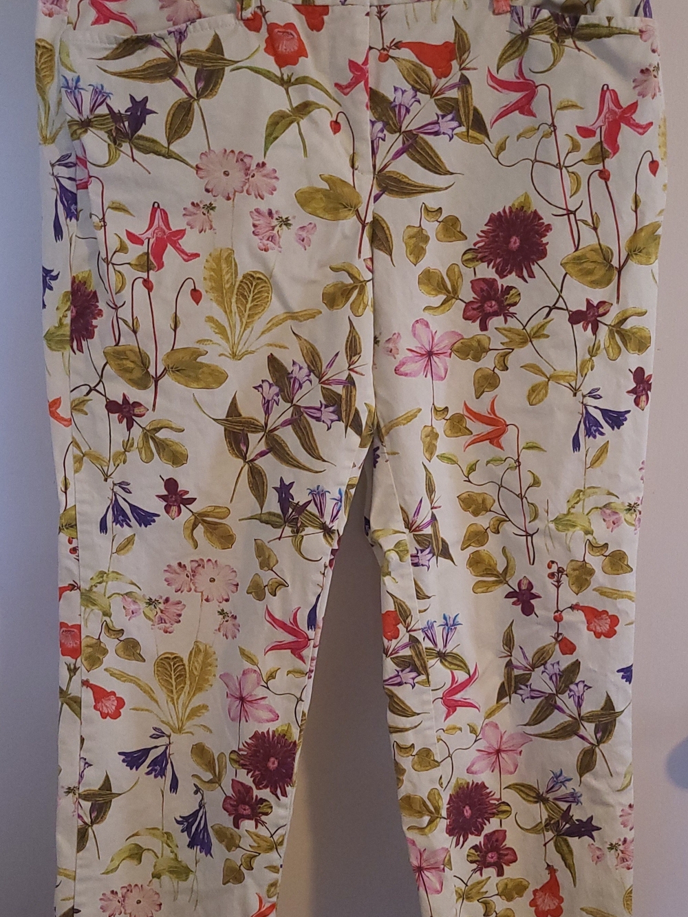 Lands' End Floral Straight Leg Pants Mid Rise Stretch Botanical Summer Sz 10